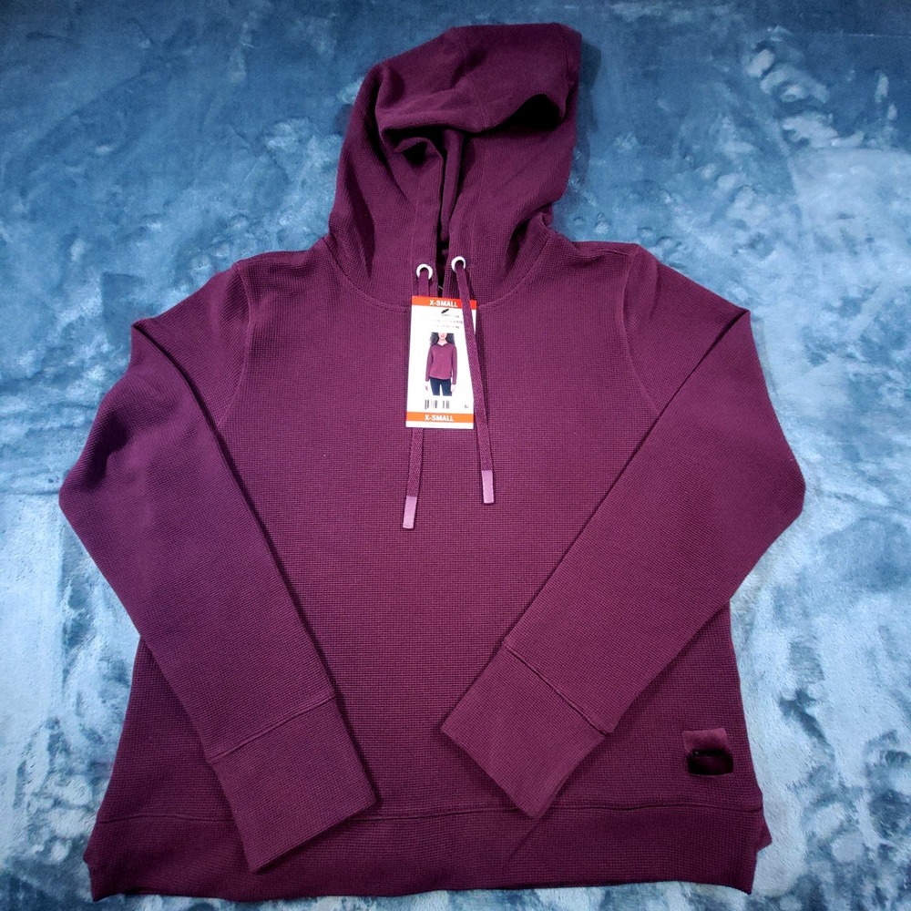DKNY Womens Tech Waffle Hoodie Maroon DPMT1234 XS New
